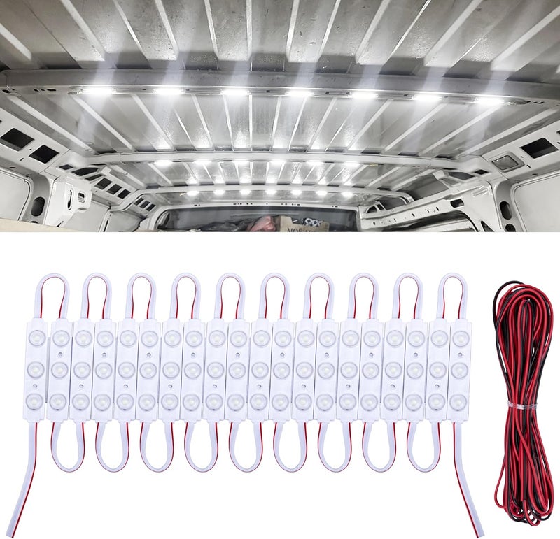 ecocstm 60 Led Van Interior Light Kits, 12V Led Light Strip, Cargo Van Accessories, Ceiling Work Lights Kit, Enclosed Trailer Lights for Truck Vans RV Boats Caravans, 20 Modules(White) - Image 1